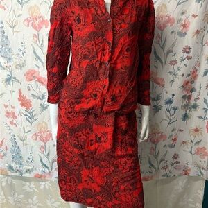 Vintage Vayola Red and Black Knee-Length Pencil Skirt Set